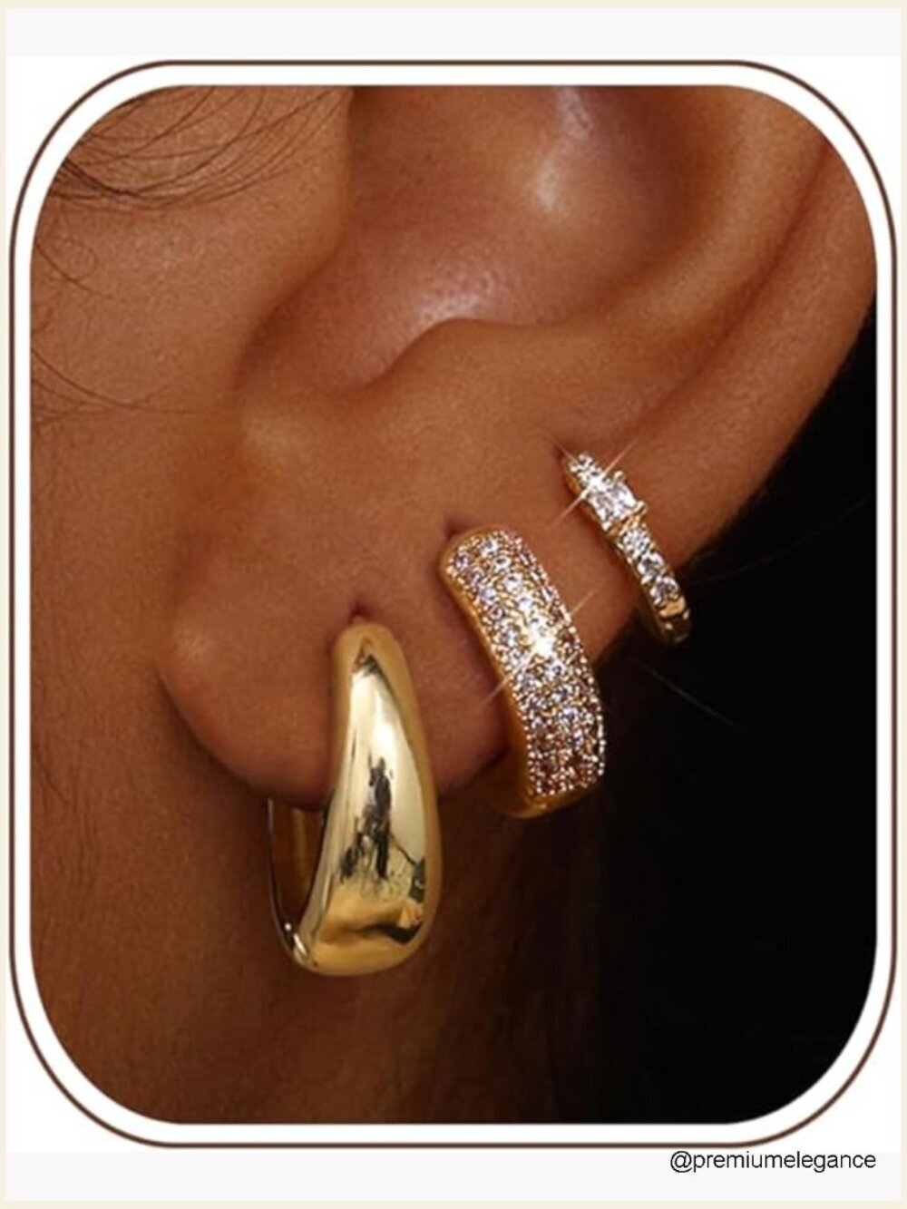 Chunky Huggie Hoop Earrings for Women Hypoallergenic Silver Set 3 Pairs